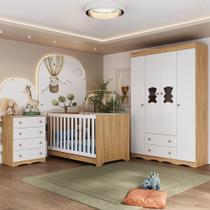 Quarto De Bebê Completo Com Berço Americano 3 Em 1 Doçura Multimóveis MP4650 Madeirado/branco Quarto De Bebê Completo Com Berço Americano 3 Em 1 Doçura Multimóveis MP4650 Madeirado/branco