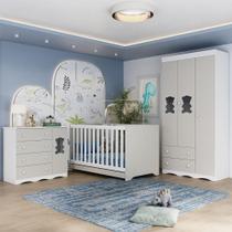 Quarto De Bebê Completo Com Berço Americano 3 Em 1 Doçura Multimóveis MP4654 Branco-off White