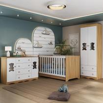 Quarto De Bebê Completo Com Berço Americano 3 Em 1 Doçura Multimóveis MP4658 Madeirado-branco