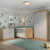Quarto De Bebê Completo Com Berço Americano 3 Em 1 Encanto Multimóveis MP4589 Madeirado-off White