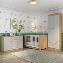Quarto De Bebê Completo Com Berço Americano 3 Em 1 Encanto Multimóveis MP4593 Madeirado-off White