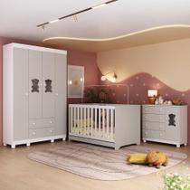 Quarto De Bebê Completo Com Berço Americano 3 Em 1 Fofura Multimóveis MP4645 Branco-off White