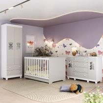 Quarto De Bebê Completo Com Berço Americano 3 Em 1 Fofura Multimóveis MP4657 Branco-off White