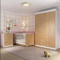 Quarto de Bebê Completo com Berço Americano 3 em 1 para Colchão 130x70cm Encanto Multimóveis MP4585