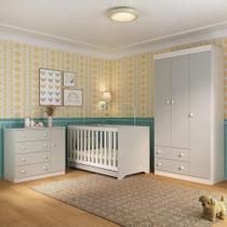 Quarto de Bebê Completo com Berço Americano 3 em 1 para Colchão 130x70cm Encanto Multimóveis MP4589