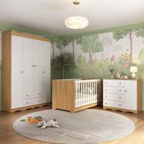 Quarto de Bebê Completo com Berço Americano 3 em 1 para Colchão 130x70cm Realeza Multimóveis MP4583