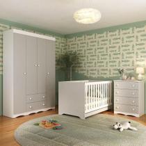 Quarto De Bebê Completo Com Berço Americano 3 Em 1 Realeza Multimóveis MP4587 Branco-off White