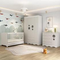 Quarto De Bebê Completo Com Berço Americano 3 Em 1 Sonho Multimóveis MP4615 Branco-off White