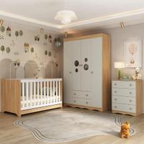 Quarto De Bebê Completo Com Berço Americano 3 Em 1 Sonho Multimóveis MP4619 Madeirado-off White