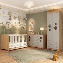 Quarto De Bebê Completo Com Berço Americano 3 Em 1 Sonho Multimóveis MP4627 Madeirado-off White