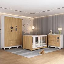 Quarto De Bebê Completo Com Berço Americano 3 Em 1 Suspiro Multimóveis MP4616 Branco-madeirado