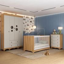 Quarto De Bebê Completo Com Berço Americano 3 Em 1 Suspiro Multimóveis MP4620 Madeirado-off White