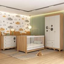 Quarto De Bebê Completo Com Berço Americano 3 Em 1 Suspiro Multimóveis MP4624 Madeirado-off White