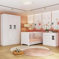 Quarto De Bebê Completo Com Berço Americano 3 Em 1 Teddy Multimóveis MP4644 Branco