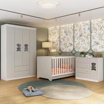 Quarto De Bebê Completo Com Berço Americano 3 Em 1 Teddy Multimóveis MP4644 Branco-off White