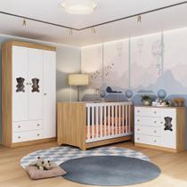 Quarto De Bebê Completo Com Berço Americano 3 Em 1 Teddy Multimóveis MP4652 Madeirado-branco