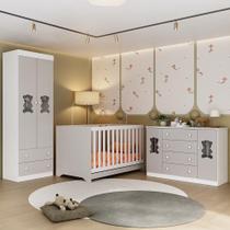 Quarto De Bebê Completo Com Berço Americano 3 Em 1 Teddy Multimóveis MP4656 Branco-off White