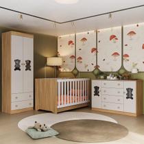 Quarto De Bebê Completo Com Berço Americano 3 Em 1 Teddy Multimóveis MP4656 Madeirado-off White