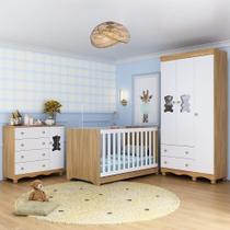 Quarto De Bebê Completo Com Berço Americano 3 Em 1 Ternura Multimóveis MP4655 Madeirado-branco