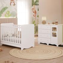 Quarto de Bebê Completo com Berço Americano Ben 3 Em 1 Cômoda Uli 4 Gavetas MDF