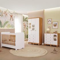 Quarto de Bebê Completo com Berço Americano Ben 3 Em 1 Guarda Roupa 3 Portas e Cômoda Uli 4 Gavetas MDF