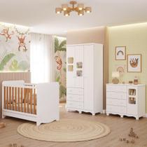 Quarto de Bebê Completo com Berço Americano Ben 3 Em 1 Guarda Roupa 3 Portas e Cômoda Uli 4 Gavetas MDF