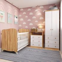 Quarto de Bebê Completo com Berço Americano Guarda Roupa Cômoda 100% MDF Teka Espresso Móveis Branco Brilho/Amêndoa