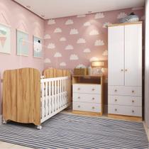 Quarto de Bebê Completo com Berço Americano Uli Guarda Roupa e Cômoda MDF Smim New Móveis Peroba