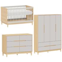 Quarto de Bebê Completo com Berço, Cômoda 6 gavetas e Guarda Roupa 4 Portas Tomi Cinza com Carvalho Quarto de Bebê Completo com Berço, Cômoda 6 gavetas e Guarda Roupa 4 Portas Tomi Cinza com Carvalho