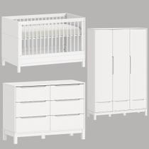 Quarto de bebê completo com Berço, Cômoda e Guarda Roupa Cozy Branco