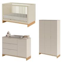 Quarto de Bebê Completo com Berço, Cômoda e Guarda-Roupa Cubo Areia/Platano