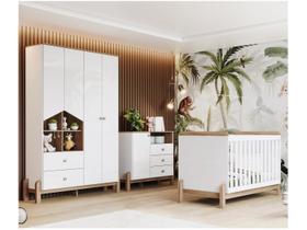 Quarto de Bebê Completo com Berço Cômoda e Guarda-roupa Henn Ternura Branco e Jequitibá