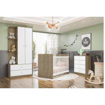 Quarto de Bebê Completo com Berço, Cômoda e Guarda-roupa Labirinto Henn - Rústico/Branco