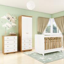 Quarto de Bebê Completo com Berço Minicama Ben Guarda Roupa Smim New e Cômoda Junior New MDF Móveis Peroba