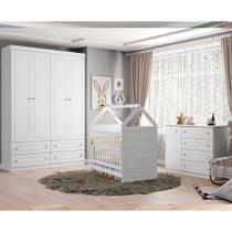 Quarto de Bebê Completo Com Berço Montessoriano, Cômoda E Guarda-roupa Americano Henn - Branco Fosco