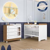 Quarto de Bebê Completo com Colchão Berço 3 em 1 Gabrielle Cômoda com Porta Fraldario Infantil cor Amadeirado Carolina Baby