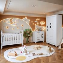 Quarto de Bebê Completo com Cômoda, Berço com Colchão e Guarda Roupas Mila Branco