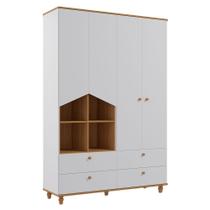 Quarto de Bebê Completo com Cômoda Berço e Guarda Roupa 100% MDF Permóbili Baby Branco/Nature