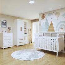 Quarto de Bebê Completo com Cômoda, Berço e Guarda Roupas Mia Branco Quarto de Bebê Completo com Cômoda, Berço e Guarda Roupas Mia Branco