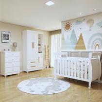 Quarto de Bebê Completo com Cômoda, Berço e Guarda Roupas Mia