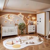 Quarto de Bebê Completo com Cômoda, Berço e Guarda Roupas Mila Branco/Amadeirado Quarto de Bebê Completo com Cômoda, Berço e Guarda Roupas Mila Branco/Amadeirado