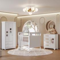 Quarto de Bebê Completo com Cômoda, Berço e Guarda Roupas Mila - Tigus Baby