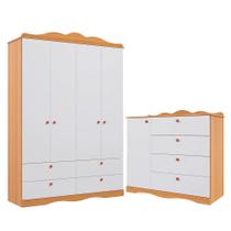 Quarto de Bebê Completo com Cômoda e Guarda Roupa 100% MDF Encanto Permóbili Baby Nature/Branco