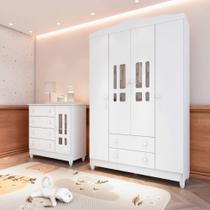 Quarto de Bebê Completo com Cômoda e Roupeiro Ariel Branco Quarto de Bebê Completo com Cômoda e Roupeiro Ariel Branco