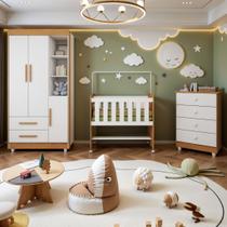 Quarto de Bebê Completo com Cômoda, Mini Berço com Colchão e Guarda Roupas Lila