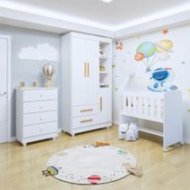 Quarto de Bebê Completo com Cômoda, Mini Berço e Guarda Roupas Lila Branco