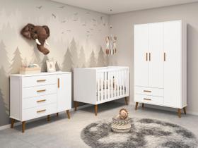 Quarto de Bebê Completo com Guarda Roupa 3 Portas 2 Gavetas, Cômoda 4 Gavetas e Berço Isis