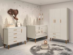 Quarto de Bebê Completo com Guarda Roupa 3 Portas 2 Gavetas, Cômoda 4 Gavetas e Berço Isis