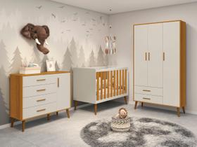 Quarto de Bebê Completo com Guarda Roupa 3 Portas 2 Gavetas, Cômoda 4 Gavetas e Berço Isis