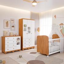 Quarto de Bebê Completo com Guarda Roupa 3 Portas Berço Americano Cômoda Uli 4 Gavetas MDF